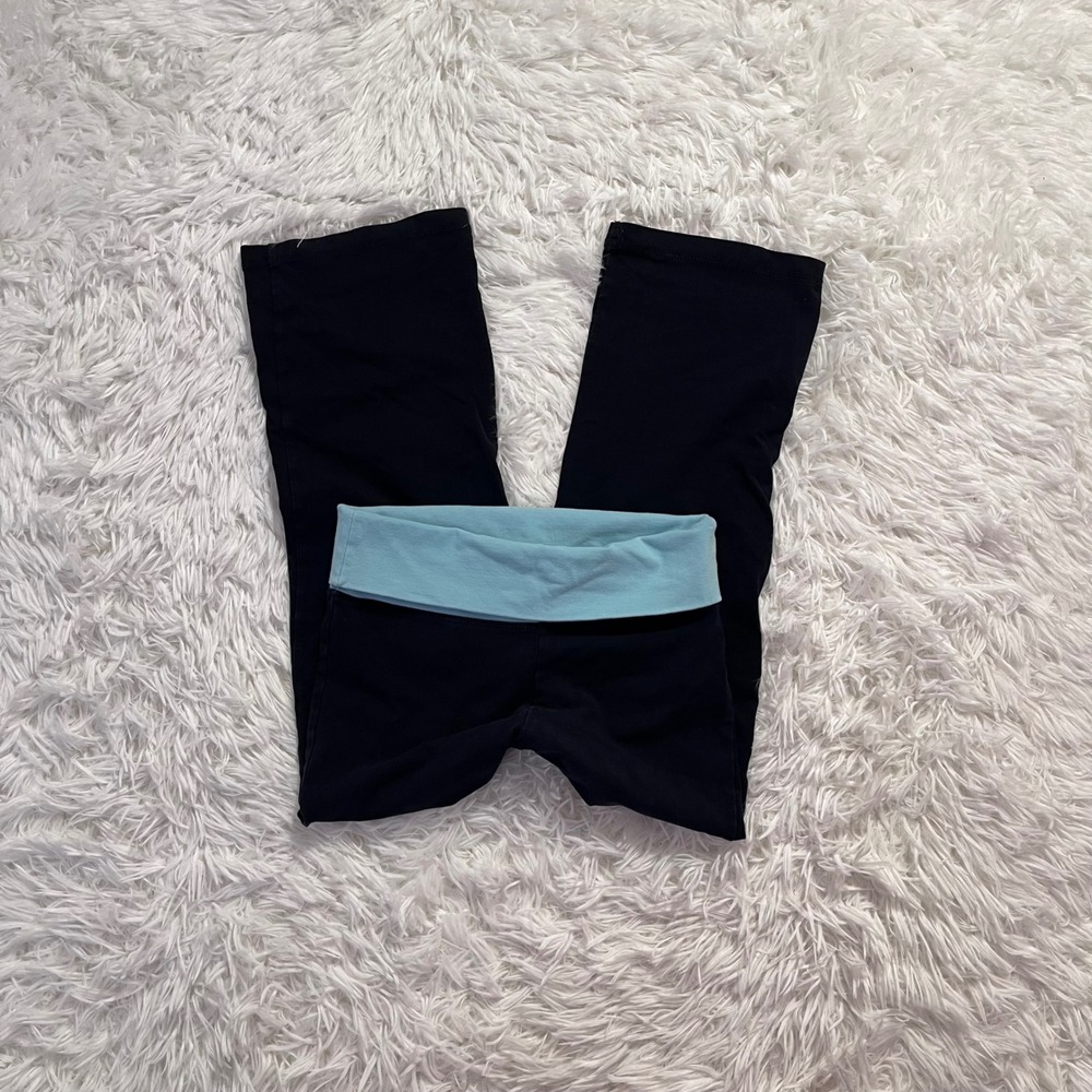y2k black & teal foldover low rise flare capri pants xs